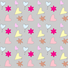 seamless pattern with hearts and flowers