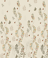Fototapeta premium Vector seamless colorful watercolor Elegant botanical Little Fawn leaves 