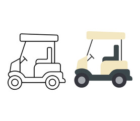 Golf cart icons set in different styles, flat and line electric buggy for sport transportation and leisure vector illustration