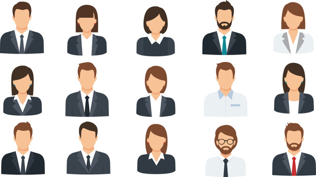 Business People Avatar Icon Set with Male and Female Professional User Profile Characters for Corporate, Office, and Team Design Use