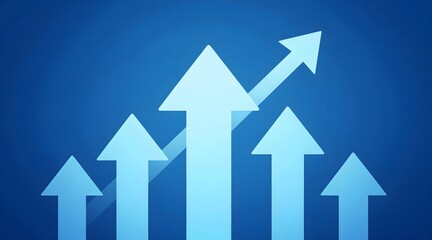 Upward trend shown with arrows indicating business growth against a blue background