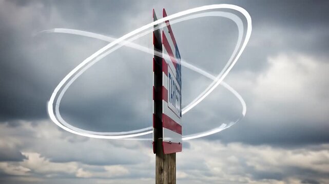 Dynamic US Flag Billboard Rotates with Light Trails Highlighting Tariffs Impact