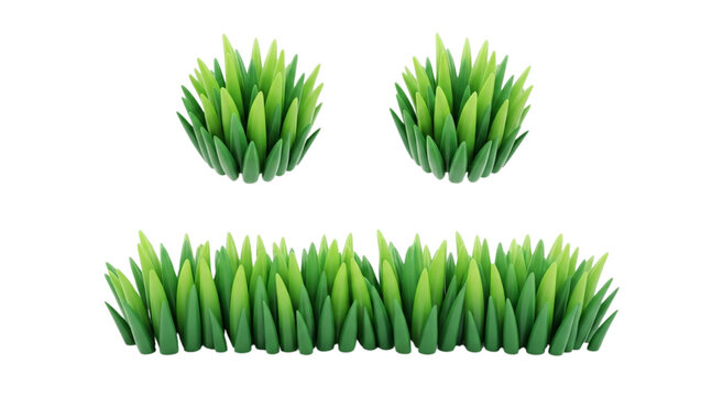 Green Grass Border 3D Render Illustration Cartoon Tuft Vegetation Frame Fresh Meadow Lawn Field Plants Spring Summer Nature Design isolated on PNG transparent background