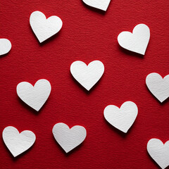 White Paper Hearts on Red Textured Background