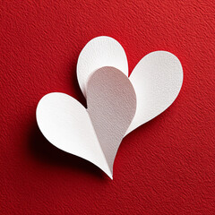 White Paper Hearts on Red Textured Background