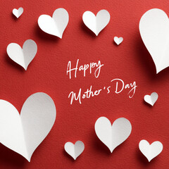 White Paper Hearts on Red Textured Background