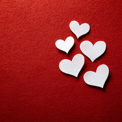 White Paper Hearts on Red Textured Background