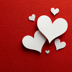 White Paper Hearts on Red Textured Background