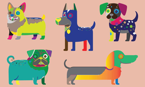 Funny cartoon dog set vector illustration