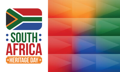 Obraz premium South Africa Heritage Day. Happy holiday. Celebrate culture and traditions of nation. South African flag. Poster with illustration. Pattern design. Vector