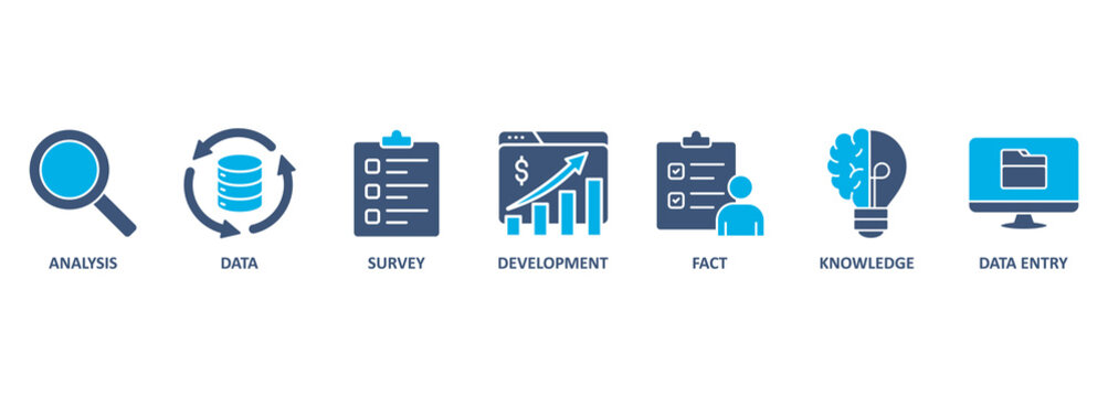 Research banner web icon vector illustration concept with icon of analysis, data, survey, development, fact, knowledge and data entry 