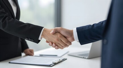 Close-up of business people shaking hands in agreement during a meeting