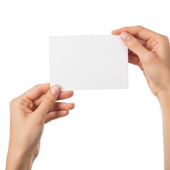 Obraz premium Hand holding blank white card isolated on transparent background