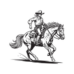 Fototapeta premium Cowboy riding a horse in a dynamic pose with a hat on white