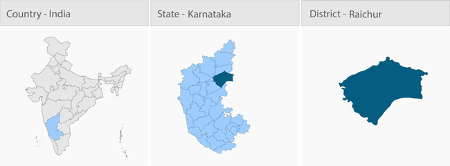 Fototapeta premium Raichur_Map_vector detailed map illustration graphic for educational reference, geographic visualization, design layouts, presentations, digital media