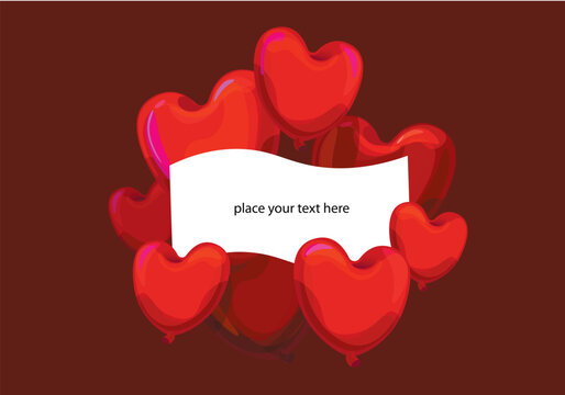Romantic banner with place for text, romantic letter on balloons, St. Valentine greeting