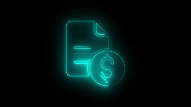 Neon Green Document with Dollar Sign Financial Icon Animation on Black Background
