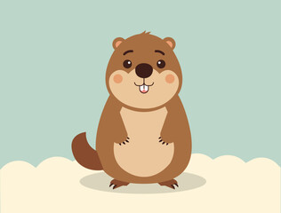 Cute groundhog cartoon illustration standing smiling on pastel background for kids design nursery poster children book animal character mascot and playful illustration.ai