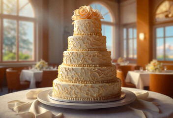 Biscuit wedding cake on the table. Generative AI