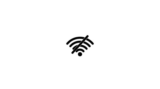 Animated no wifi icon on white background. Black color Wifi error icon. 4k