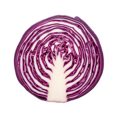 Obraz premium Freshly Cut Red Cabbage With Detailed Internal Patterns Showing Layers and Texture