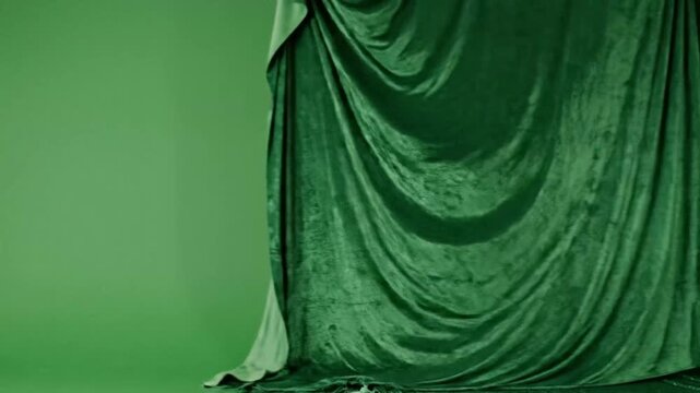 Elegant green velvet curtains textured fabric for stage or studio backdrop