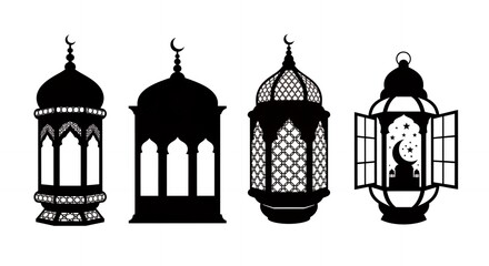 Obraz premium Collection of black ramadan lanterns illustration