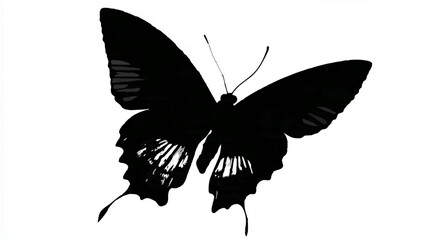 Obraz premium Butterfly Silhouette Flying Against White Background
