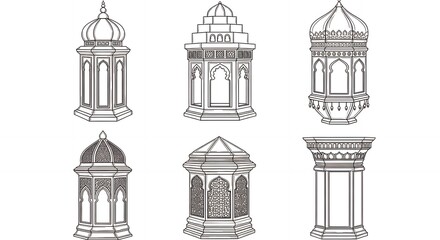 Obraz premium Set of various traditional islamic lantern sketches