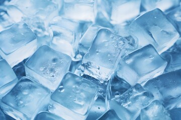 Clear Ice Cubes Close-Up with Water Droplets