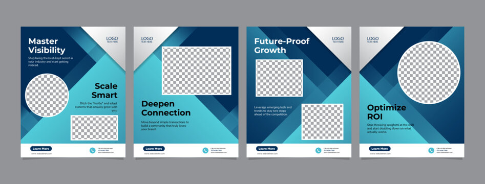 Professional Corporate Business Social Media Carousel Post Templates Set, Modern Blue Geometric Flyer Design for Marketing and Growth, Editable AI file