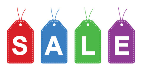 Colorful sale tags isolated on white background