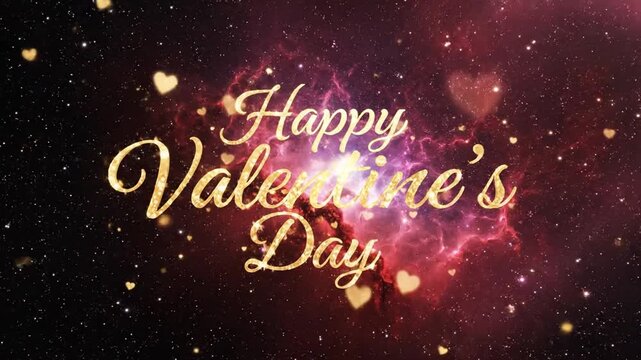 Valentine's Day celebration with hearts and stars in a romantic space scene from a direct viewpoint