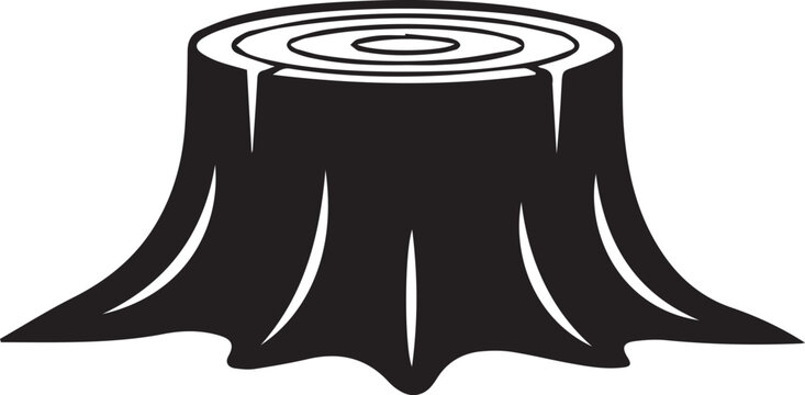 Large tree stump cross section view top showing growth rings vector silhouette