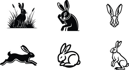 Collection of rabbit illustrations in various poses and styles © Saidurra12
