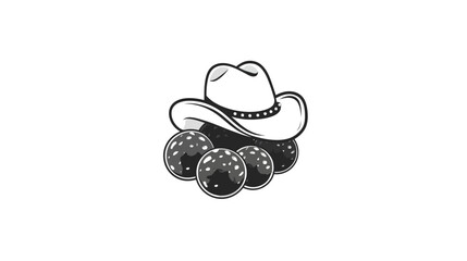 Obraz premium Black and white illustration featuring a cowboy hat positioned above four speckled orbs on white background