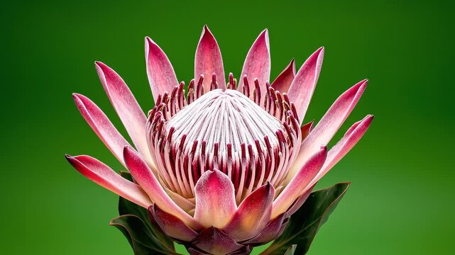 King protea flower blooming slowly in beautiful close up studio shot