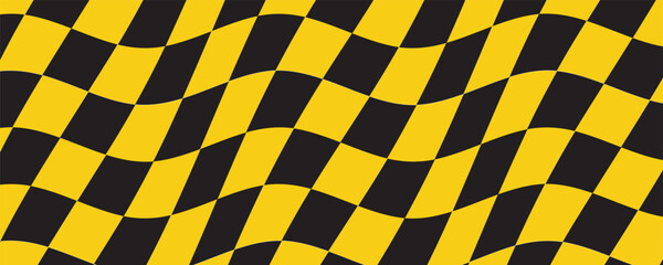 Obraz premium Checkered texture pattern. Modern abstract cube tile background on black and yellow color. Flag race design