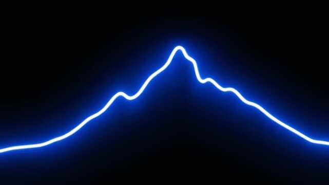 Glowing blue line resembles a mountain range against a dark black backdrop. Its wavy outline is simple