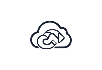 Cloud computing icon with circular arrow design on black