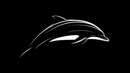 Naklejka premium A white dolphin illustration against a black backdrop, featuring fluid strokes and an aquatic theme
