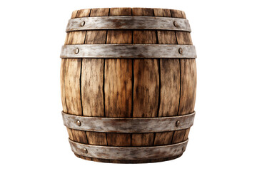 Obraz premium Wooden barrel on a transparent background, rustic wooden container