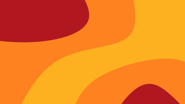 Abstract warm red orange and yellow wavy background. Sunset color palette liquid vector illustration. Retro 70s summer vibe wallpaper. Minimalist fluid curve shapes in maroon and mustard tones.