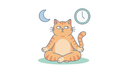 Funny Philosophical Cat Thinking Flat Vector Illustration