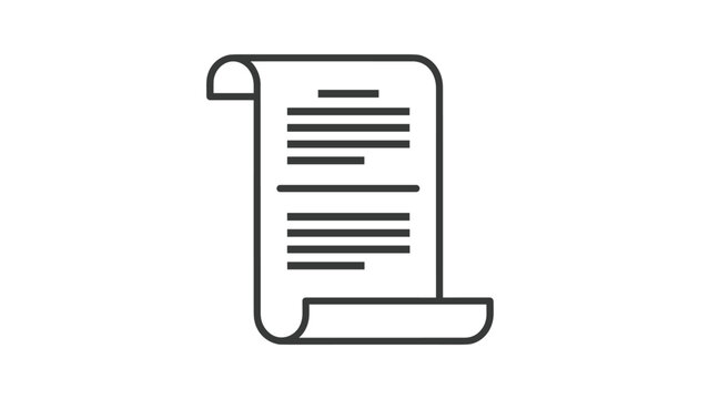 Simple animated line art icon of a scrolling document or parchment, representing a contract, certificate, report, or historical record.