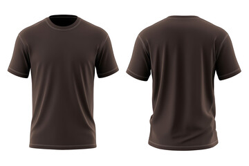 Dark brown Tshirt ghostmannequin mockup with front view and back view isolated on white background