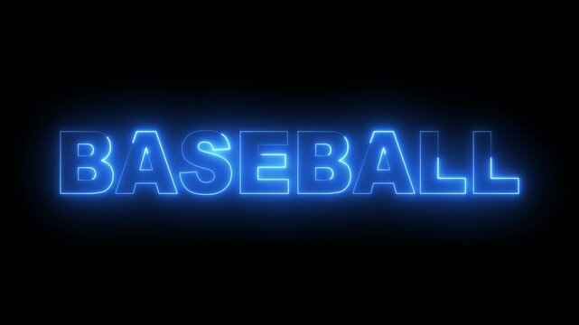 glowing neon Baseball text animation on black background. neon Baseball sign. Baseball sports name text. 4k motion video.