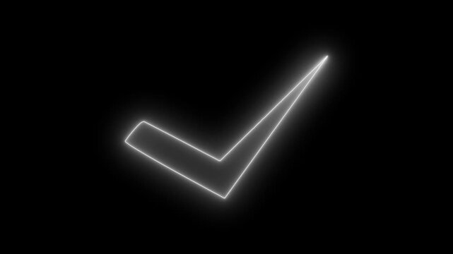 Glowing neon light checkmark animation on a black background