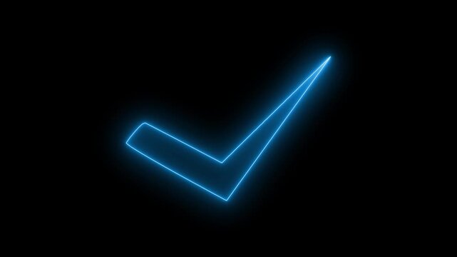 Glowing neon light checkmark animation on a black background
