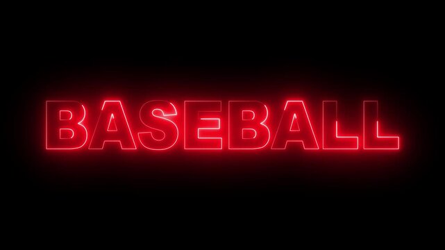glowing neon Baseball text animation on black background. neon Baseball sign. Baseball sports name text. 4k motion video.